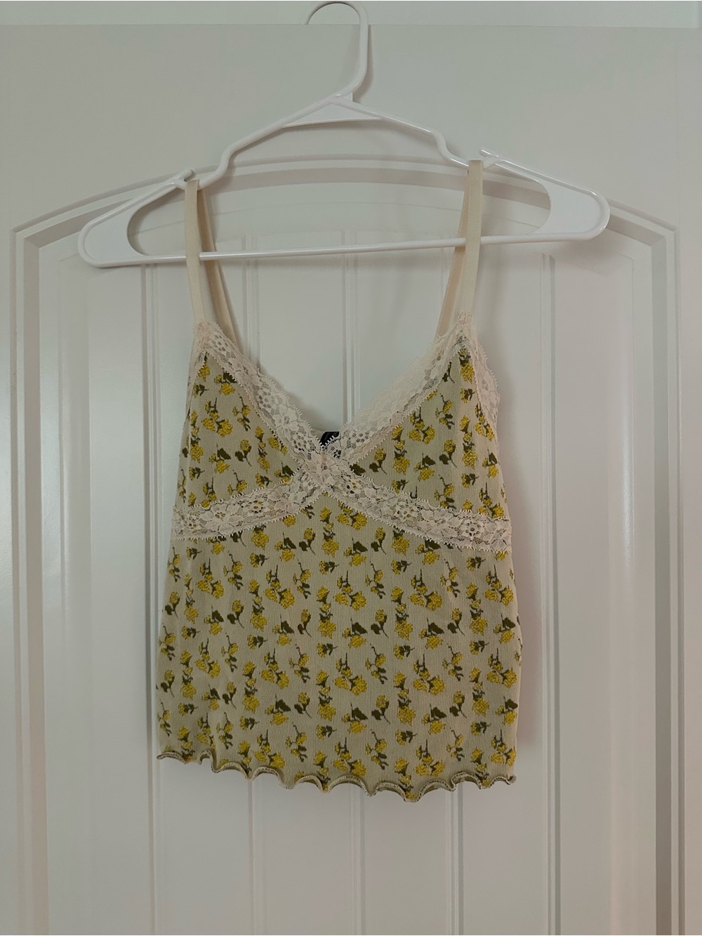 adidas Cream and Yellow Floral Lace-Trim Cami from Urban Outfitters